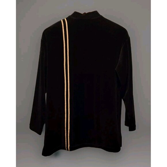St John Sport Black Gold Velour Long Sleeve Mock Neck Top Sz S - Picture 4 of 6